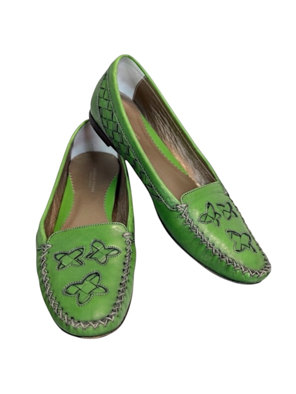 Bottega Veneta Green Intrecciato Butterfly Leather Loafers Flats EU 38.5 8.5 8